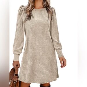 Steve Madden BB Dakota Ribbed Knit Midi Sweater Dress | Tan | Size Medium